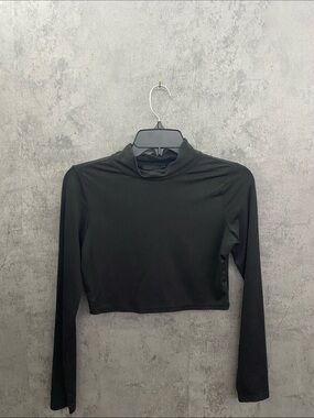 SHEIN Black Cropped Long-Sleeve Mock Neck Top